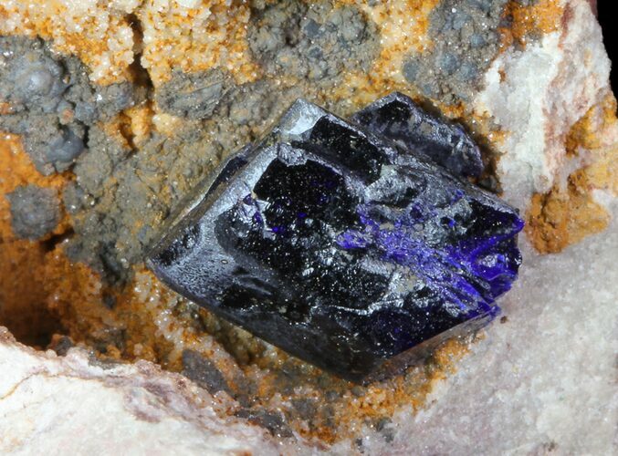 Vibrant Azurite Crystal On Matrix - Morocco #74685